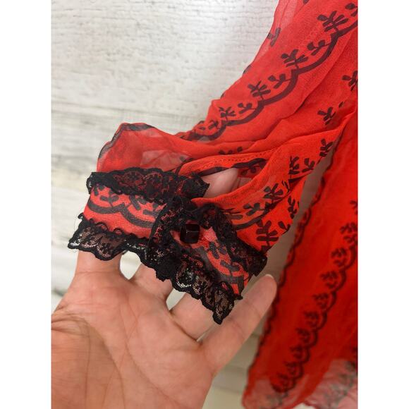 Cacharel Women’s 2 Red Black Silk Embroidered Lined Belted Boho Mini Dress - Picture 5 of 9